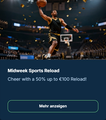 bonus-5 Basketballspieler beim Dunk, 50% Reload bis €100